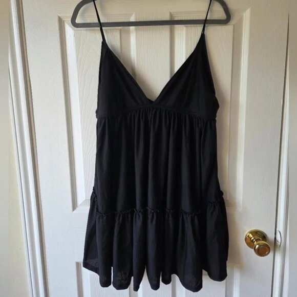 Zara Babydoll Mini Dress M Black Spaghetti Straps - Picture 3 of 4